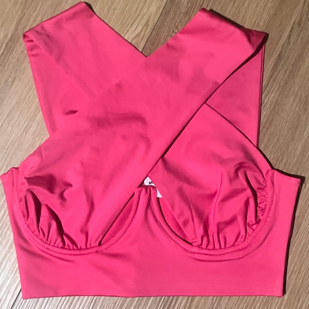 Kacie Cross Over Top in Hot Pink